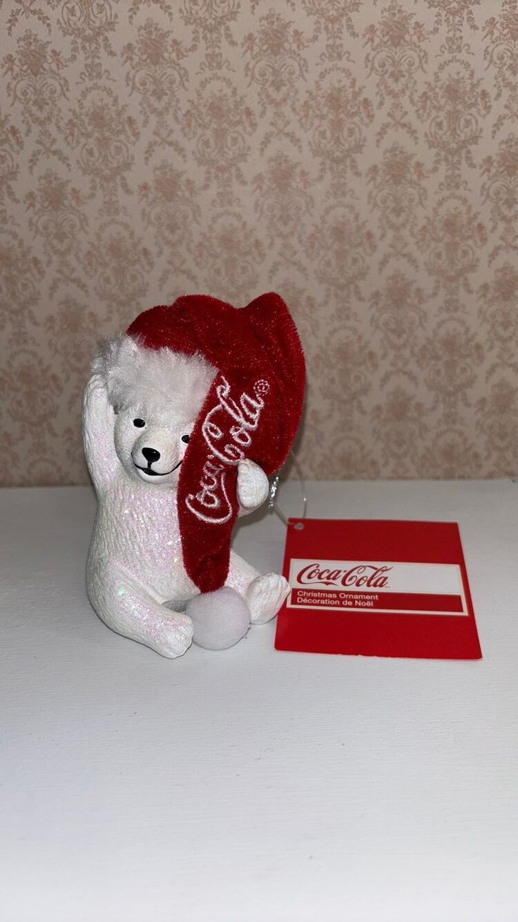 Kurt Adler Coca-Cola Polar Bear Cub with Hat Ornament 4.5 (CC1173)